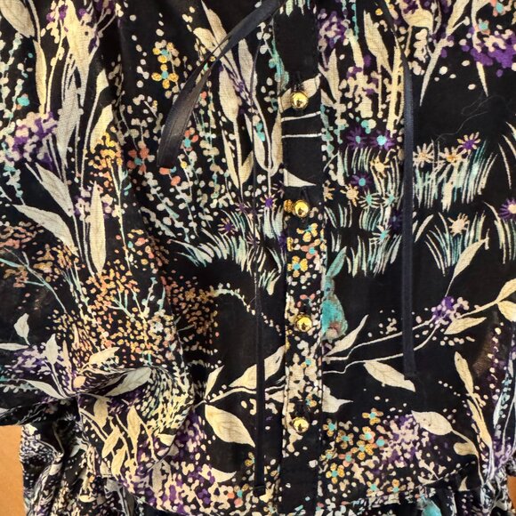 Franche Lippee Sz M black floral print cap sleeve dress Japanese brand - Picture 4 of 7